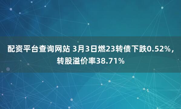 配资平台查询网站 3月3日燃23转债下跌0.52%，转股溢价率38.71%